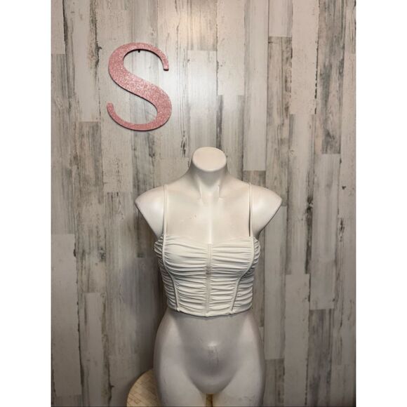 Forever 21 White Ruched Corset Crop Top Women’s Size S - Picture 1 of 6